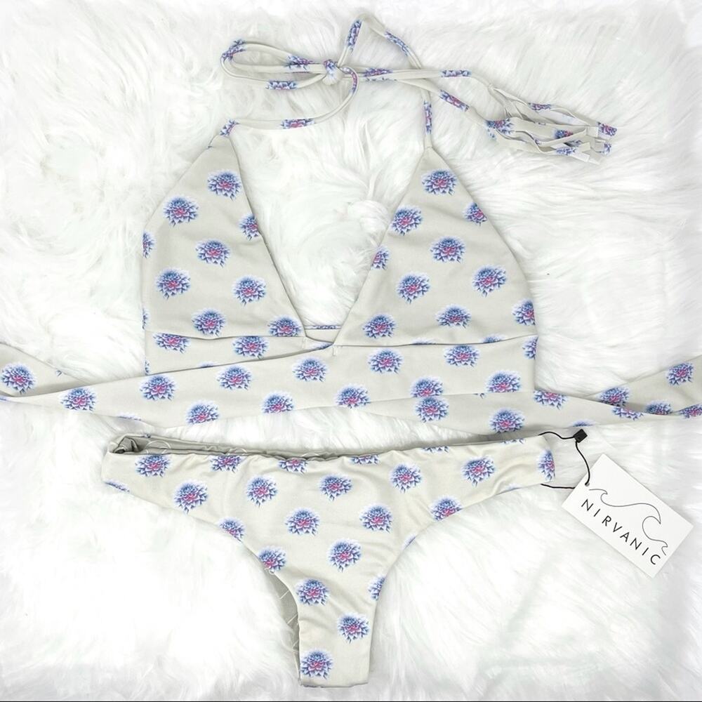 Nirvanic Fai Wrap Top & Paloma Bottom Sand Blossom Swim Set Women’s MEDIUM $162